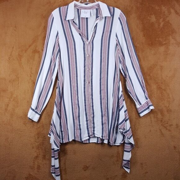 L'ACADEMIE Top Womens XS White Stripe Pullover Tie Front Tunic Long Sleeve - Picture 4 of 9
